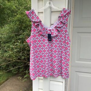 NWT Crown & Ivy Cute Pink White Navy Ruffl…